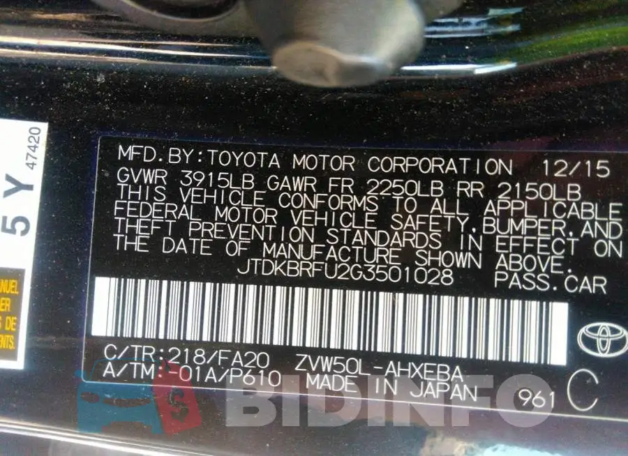 JTDKBRFU2G3501028 Photo# 9