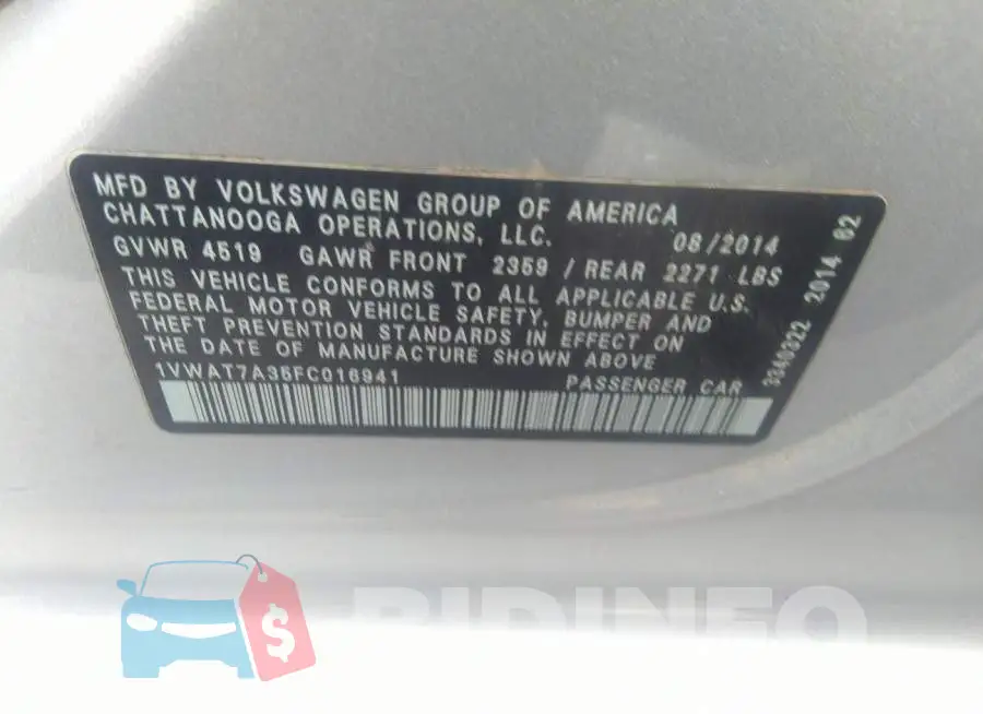 1VWAT7A35FC016941 Photo# 9