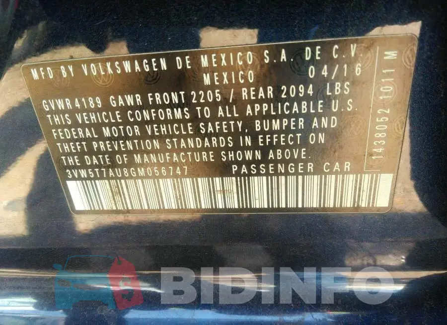 3VW5T7AU8GM056747 Photo# 9