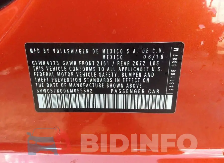 3VWC57BU0KM055892 Photo# 9