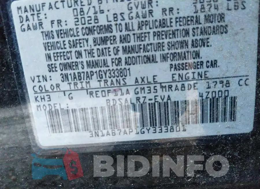 3N1AB7AP1GY333801 Photo# 9