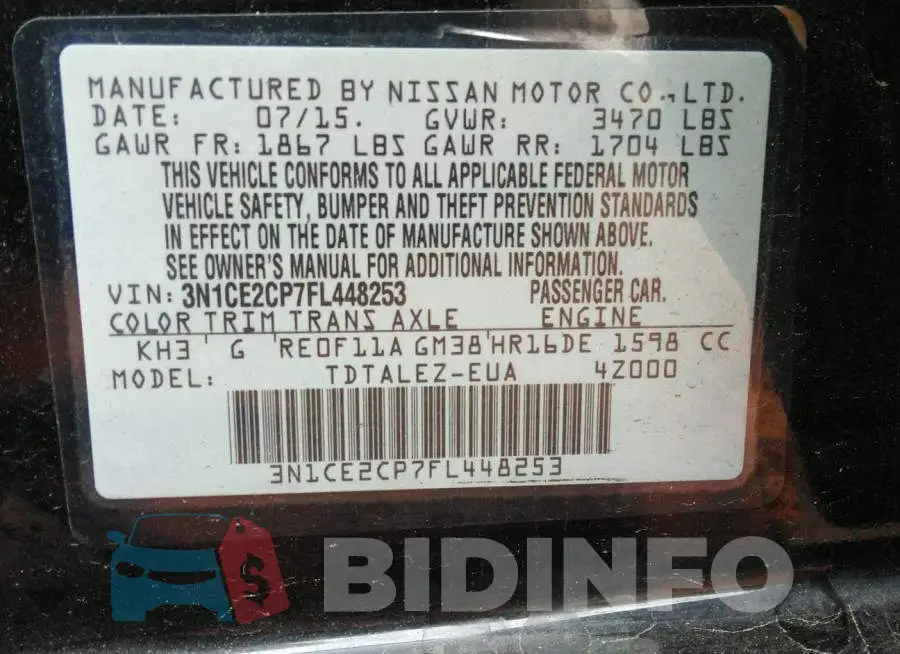3N1CE2CP7FL448253 Photo# 9