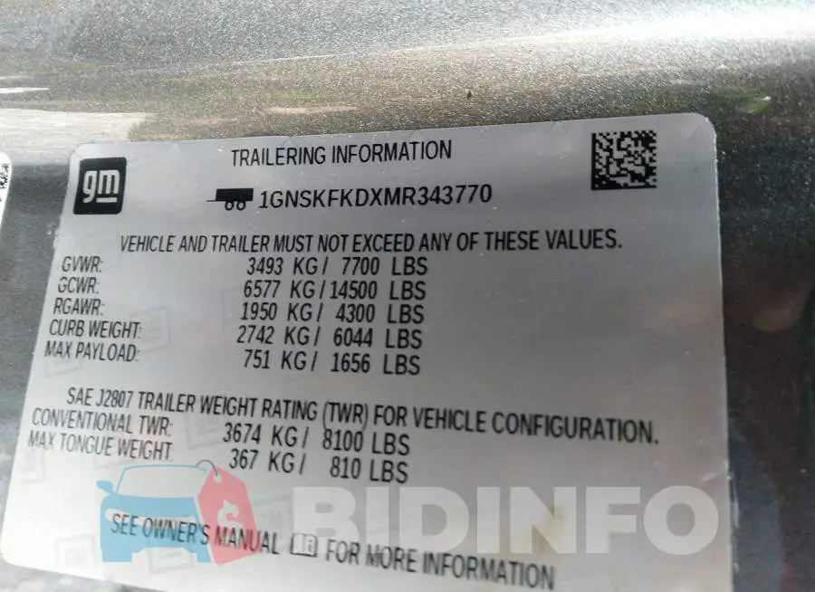 1GNSKFKDXMR343770 Photo# 9