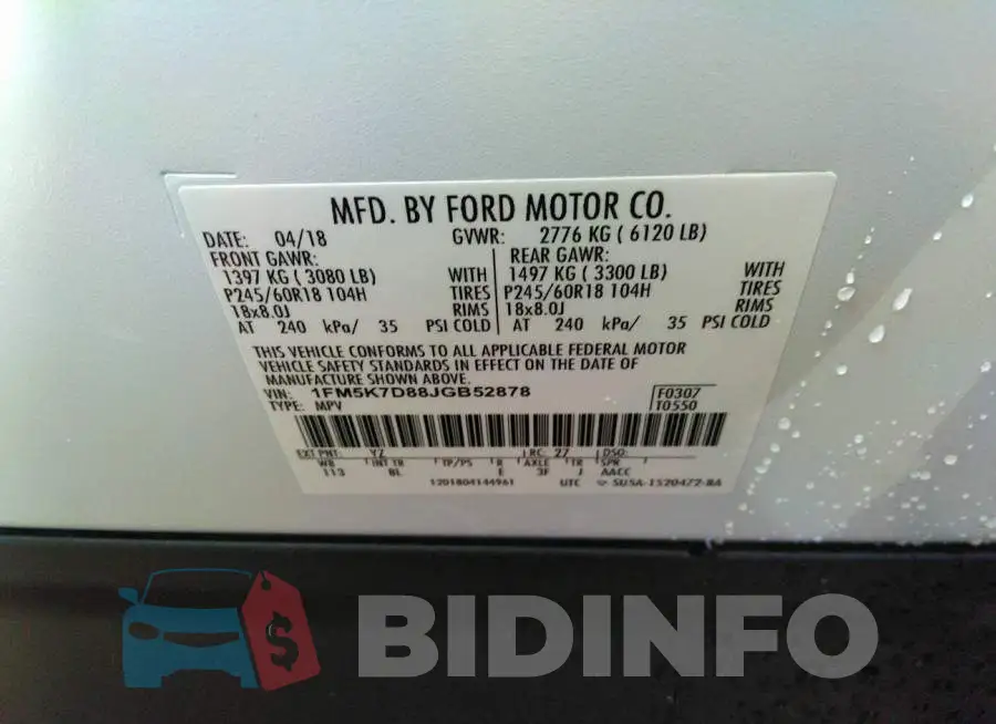 1FM5K7D88JGB52878 Photo# 9