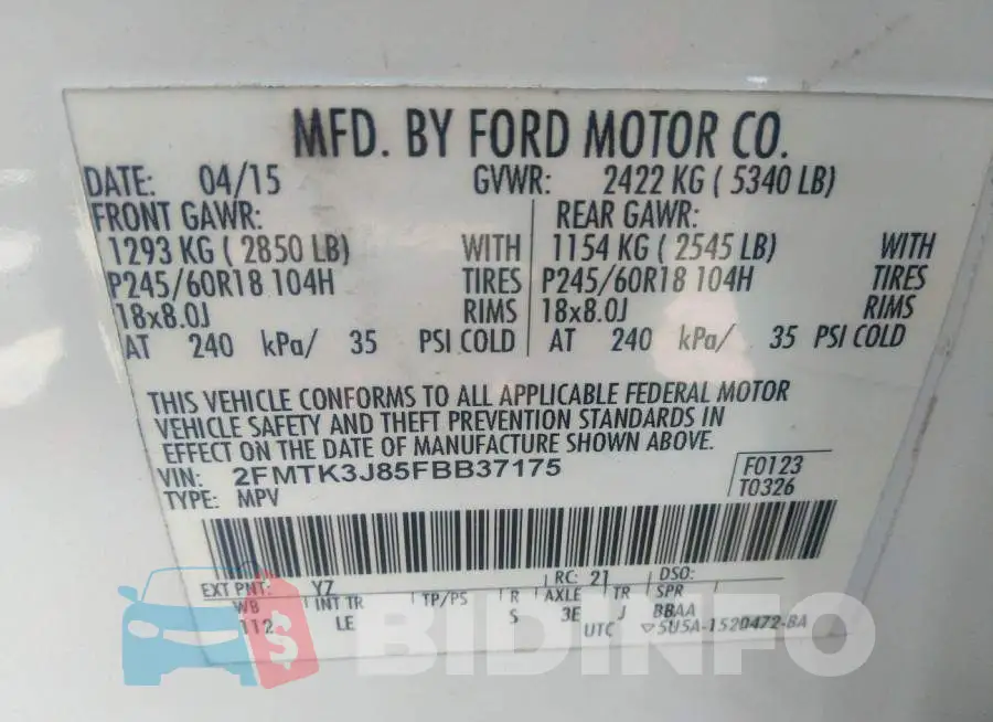 2FMTK3J85FBB37175 Photo# 9