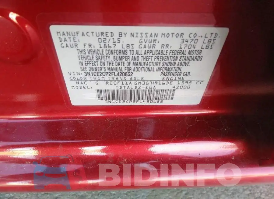 3N1CE2CP2FL420652 Photo# 9