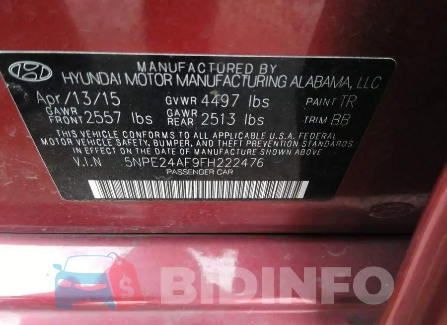 5NPE24AF9FH222476 Photo# 9