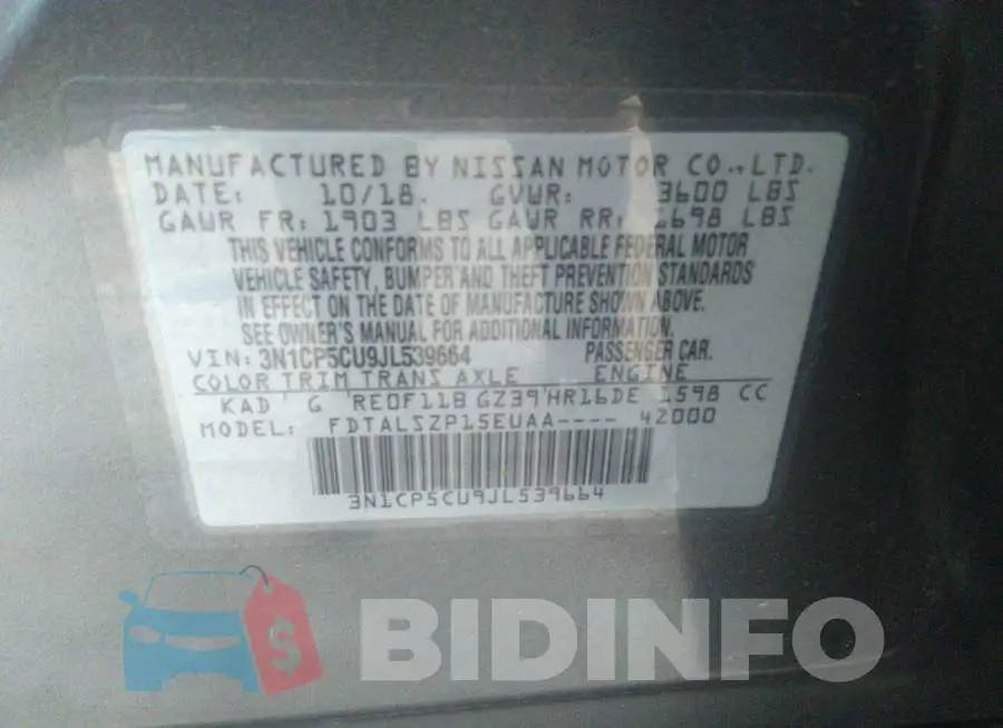 3N1CP5CU9JL539664 Photo# 9