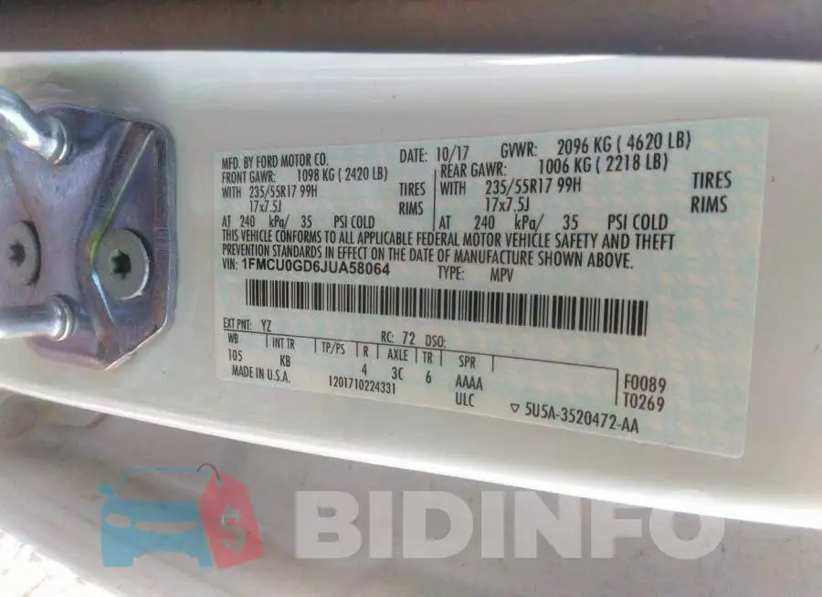1FMCU0GD6JUA58064 Photo# 9