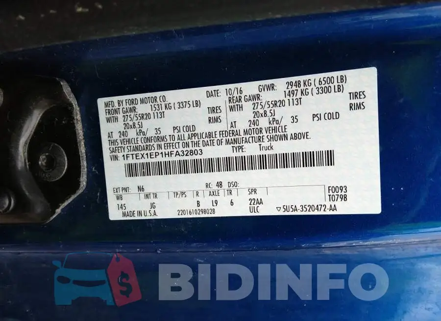 1FTEX1EP1HFA32803 Photo# 9