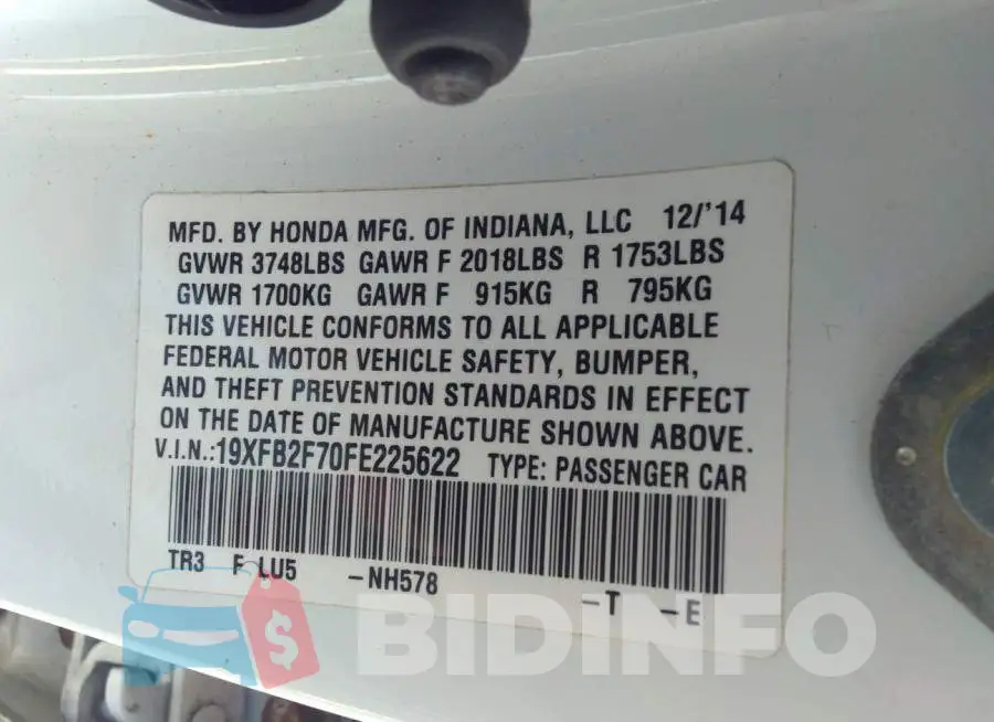 19XFB2F70FE225622 Photo# 9