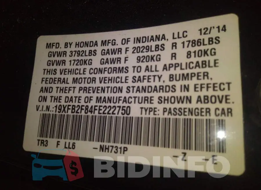 19XFB2F84FE222750 Photo# 9