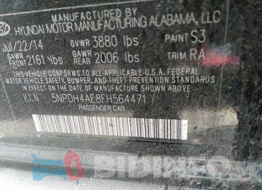 5NPDH4AE8FH564471 Photo# 9