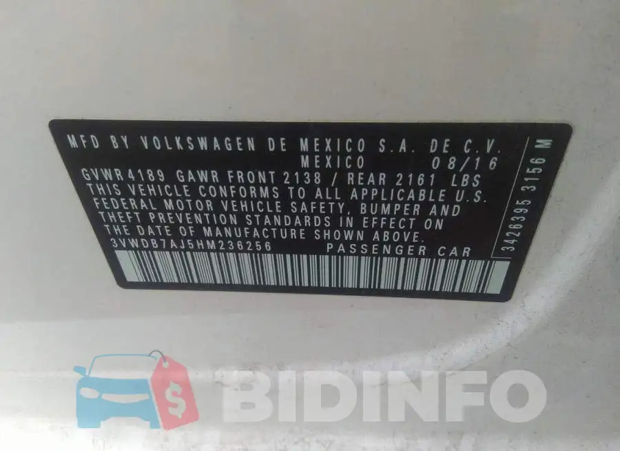 3VWDB7AJ5HM236256 Photo# 9