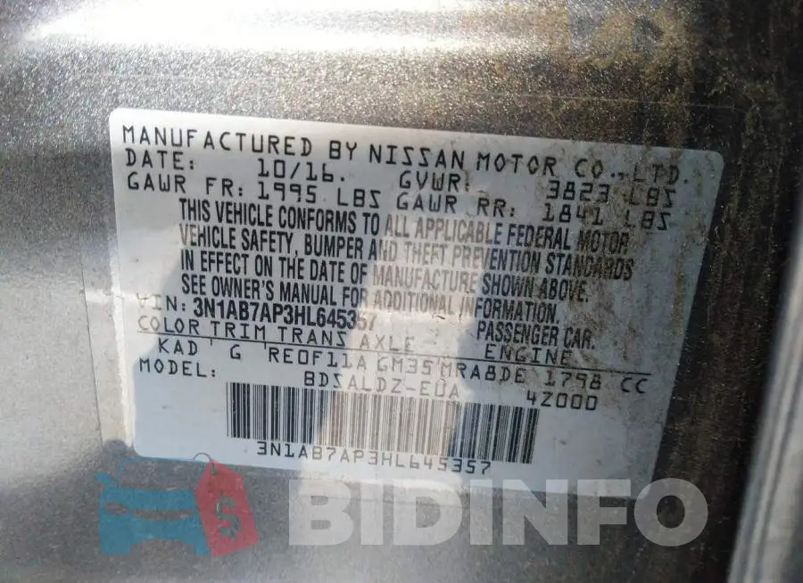 3N1AB7AP3HL645357 Photo# 9