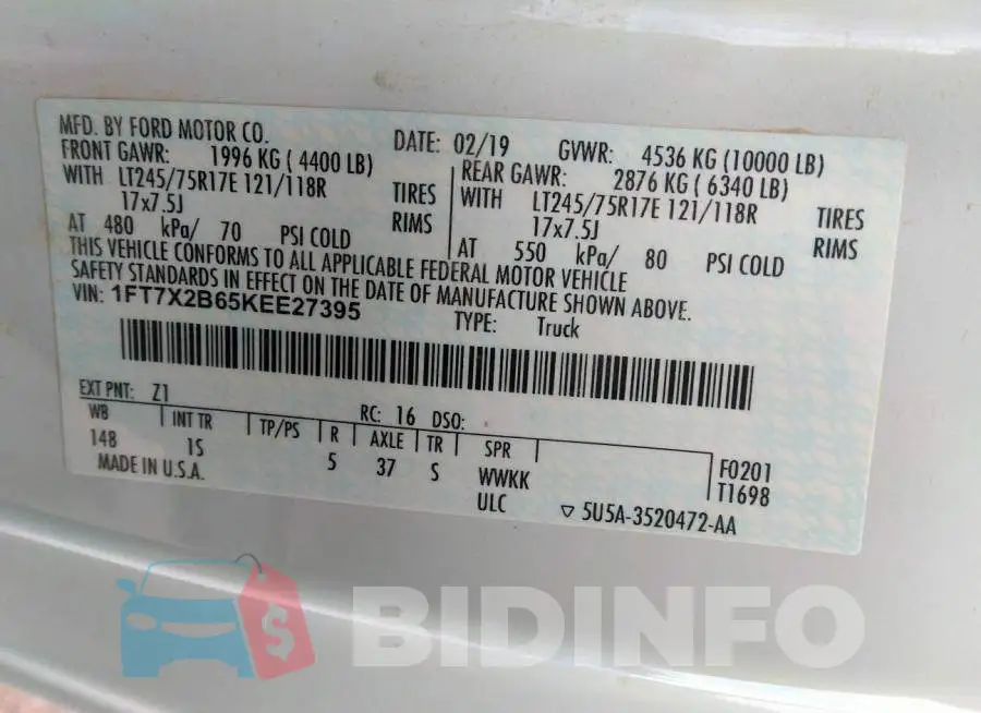 1FT7X2B65KEE27395 Photo# 9