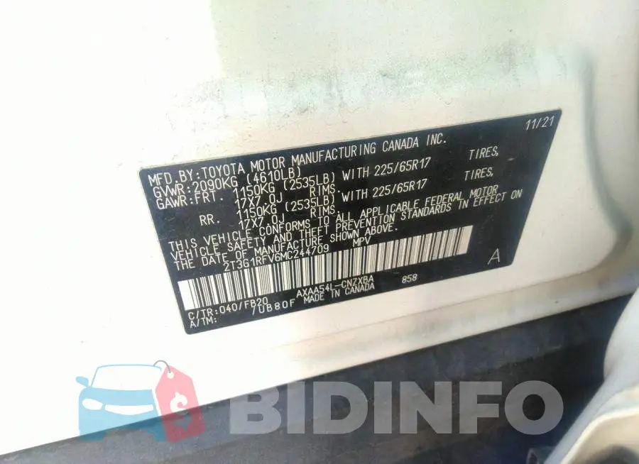 2T3G1RFV6MC244709 Photo# 9