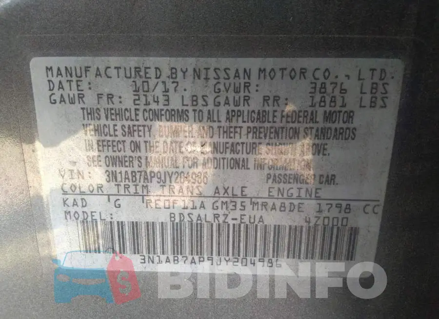 3N1AB7AP9JY204986 Photo# 9