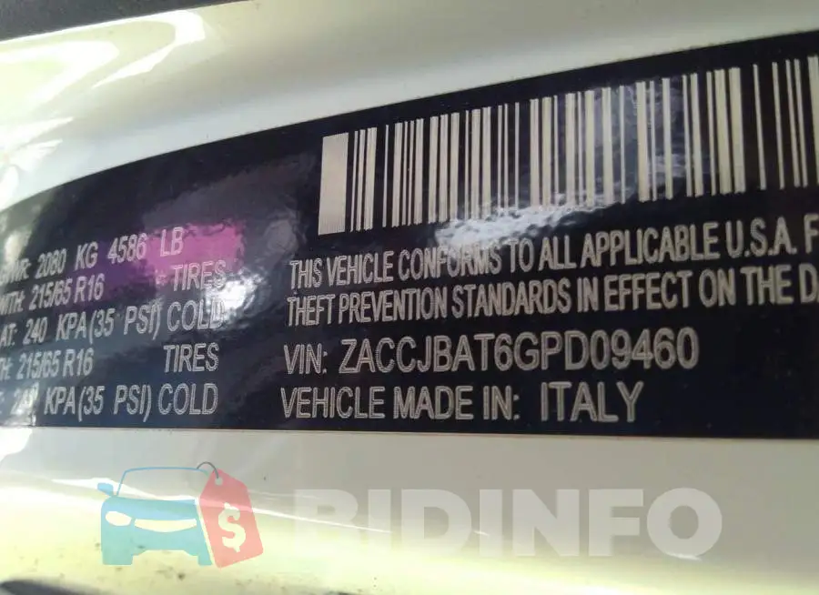 ZACCJBAT6GPD09460 Photo# 9