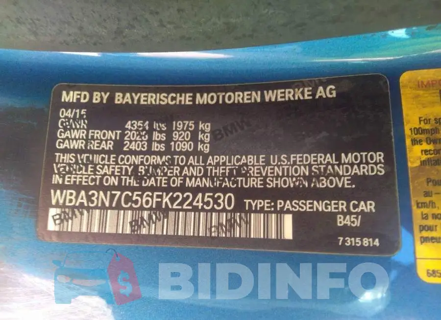 WBA3N7C56FK224530 Photo# 9