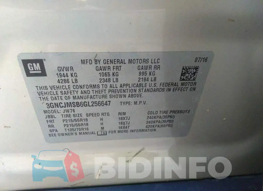 3GNCJMSB6GL256647 Photo# 9