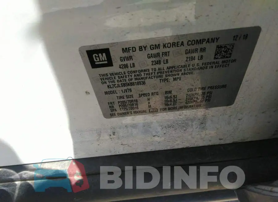 KL7CJLSB5KB818936 Photo# 9