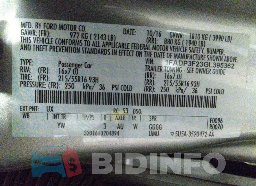 1FADP3F23GL395362 Photo# 9