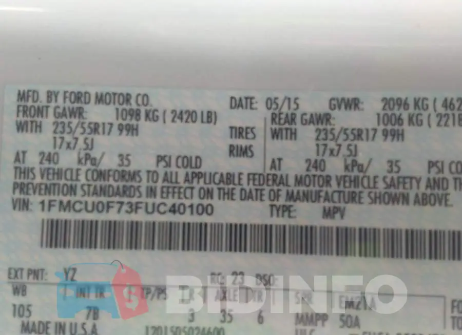 1FMCU0F73FUC40100 Photo# 9