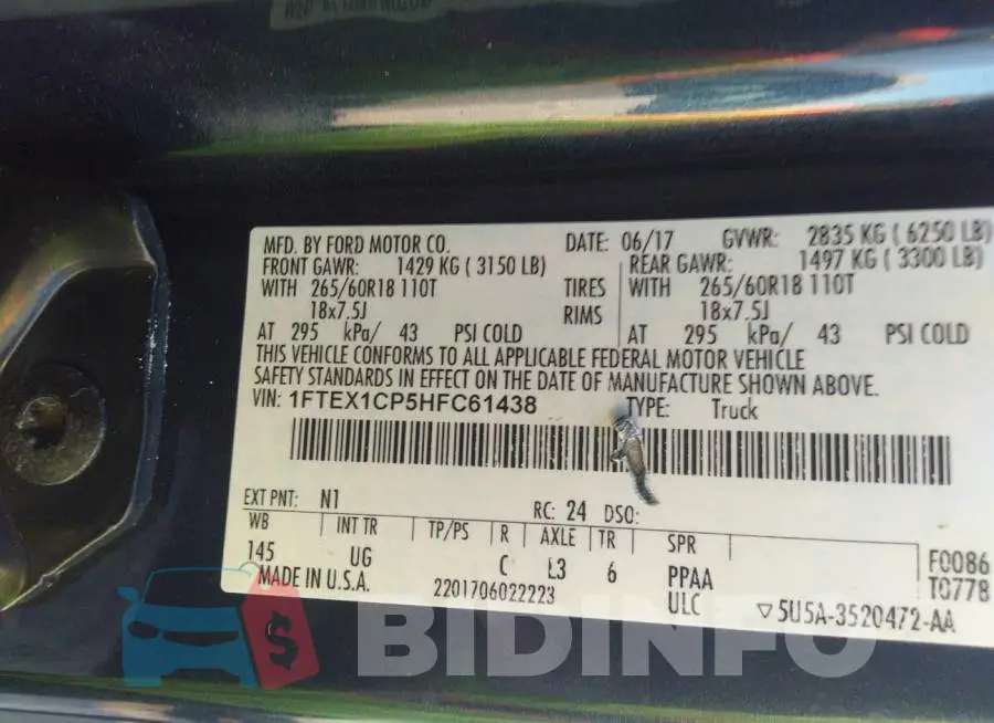 1FTEX1CP5HFC61438 Photo# 9