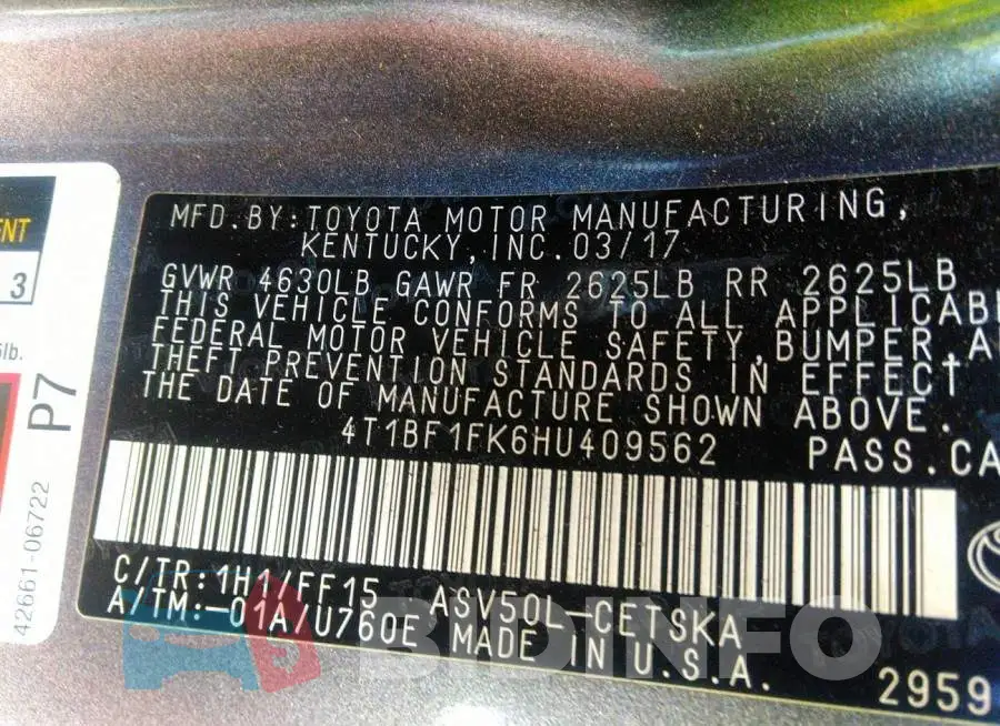 4T1BF1FK6HU409562 Photo# 9