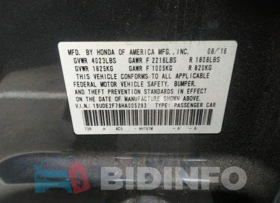 19UDE2F76HA005293 Photo# 9
