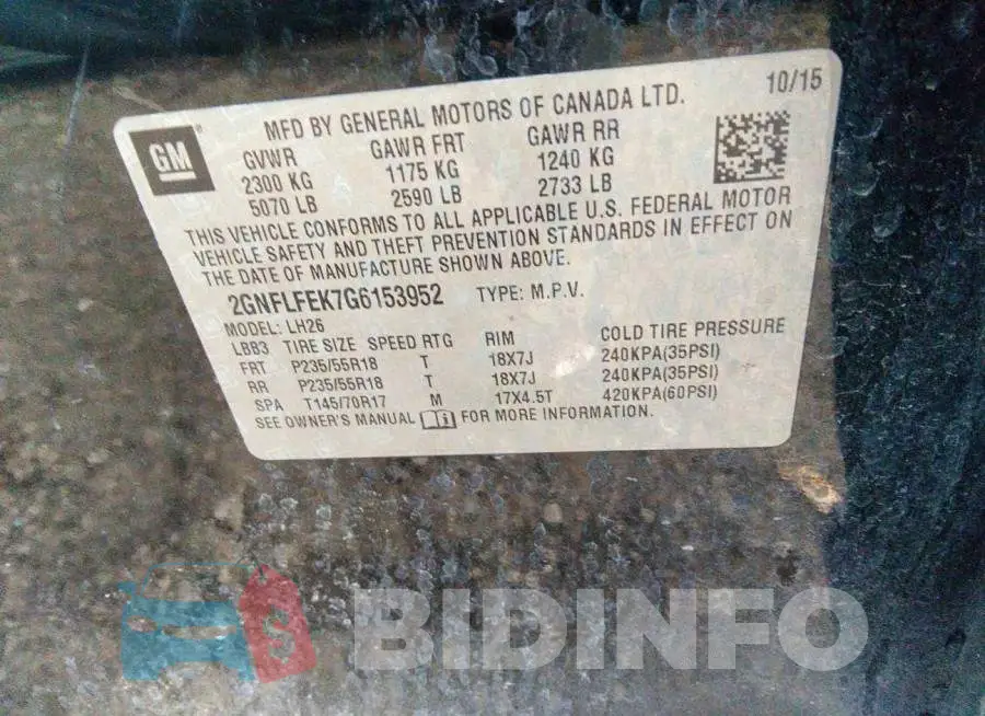2GNFLFEK7G6153952 Photo# 9