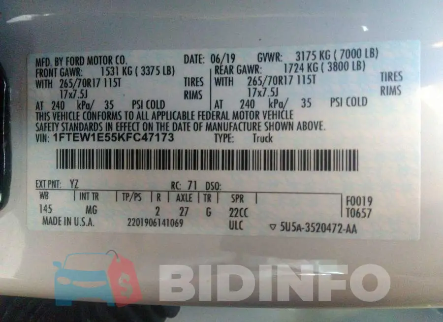 1FTEW1E55KFC47173 Photo# 9