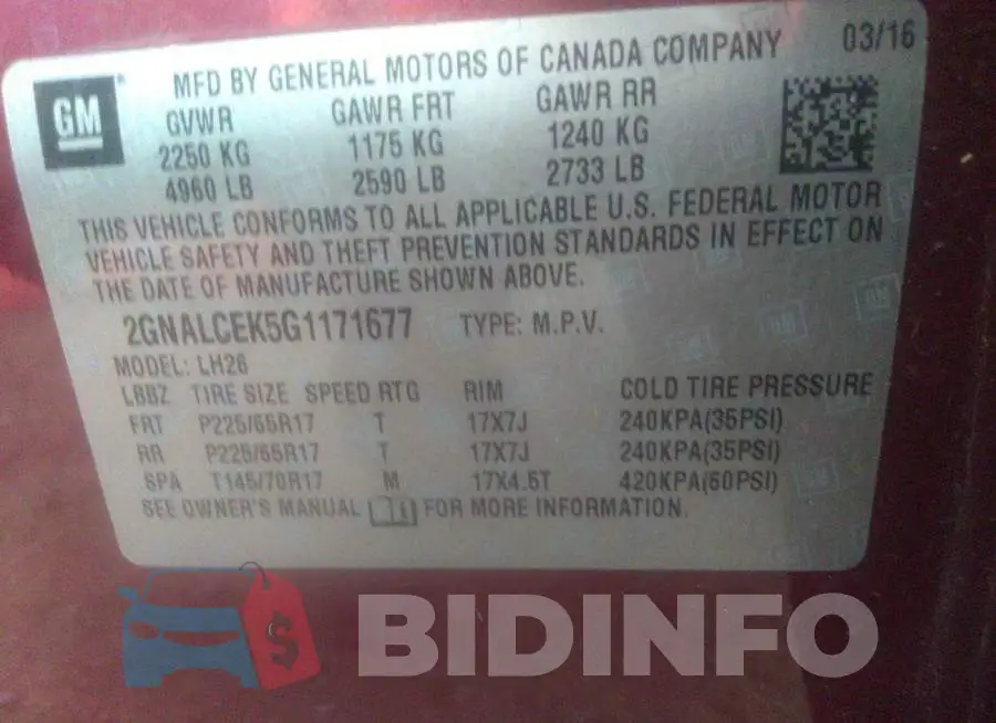 2GNALCEK5G1171677 Photo# 9