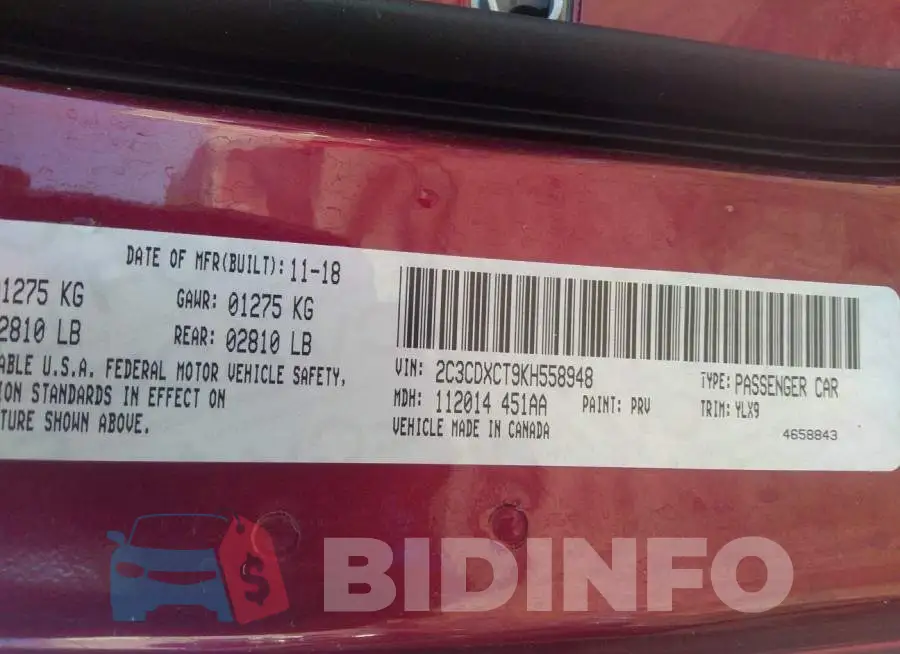 2C3CDXCT9KH558948 Photo# 9