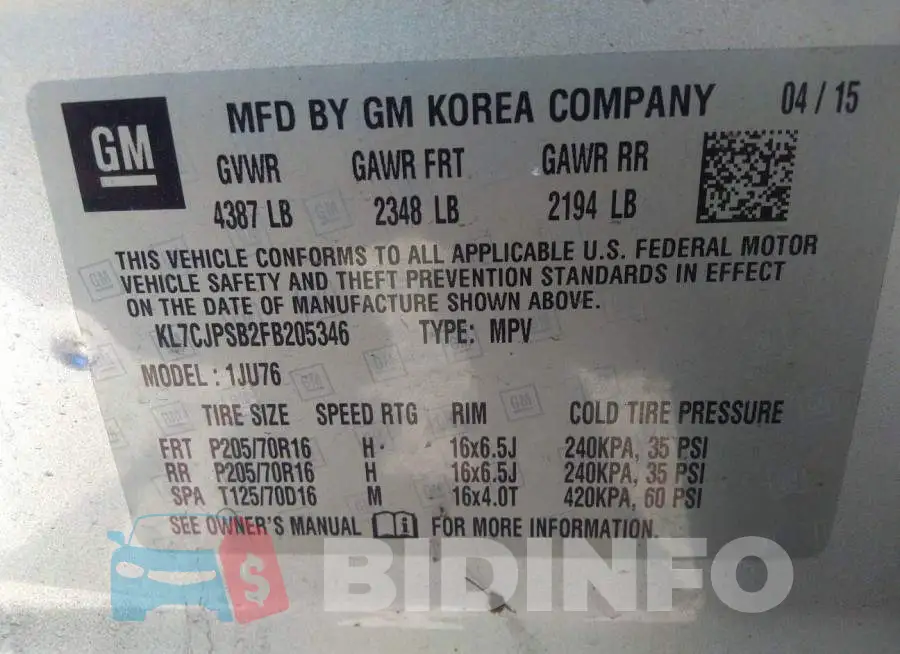 KL7CJPSB2FB205346 Photo# 9