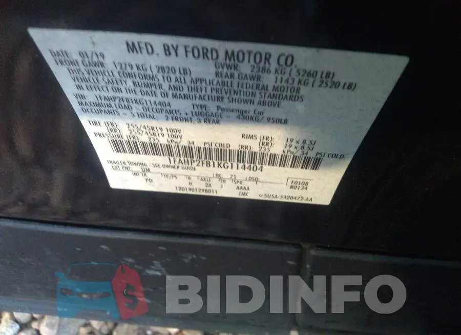 1FAHP2F81KG114404 Photo# 9