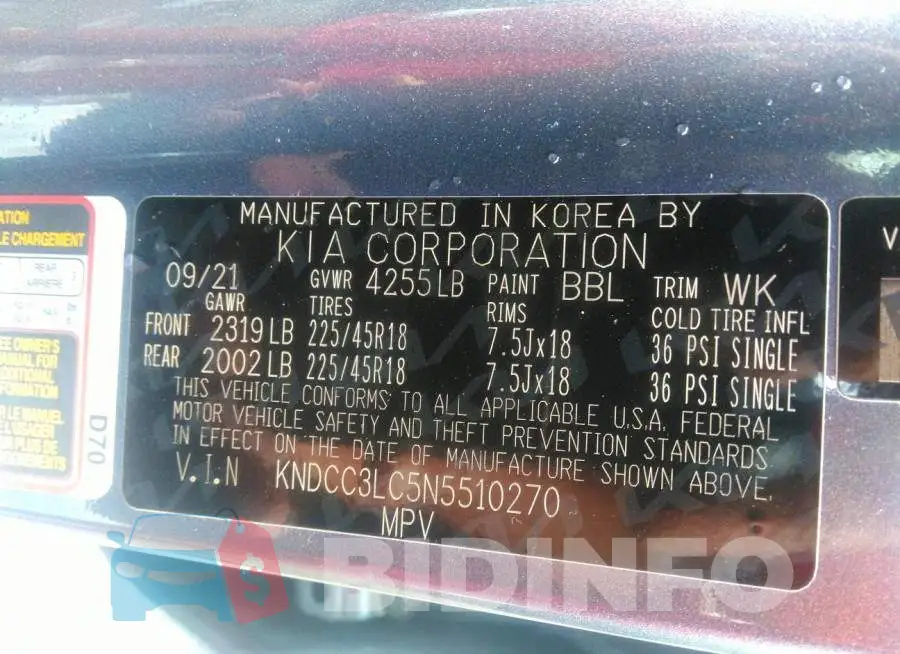 KNDCC3LC5N5510270 Photo# 9