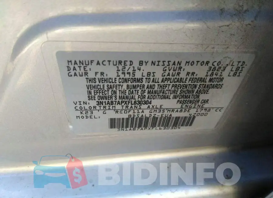 3N1AB7APXFL630304 Photo# 9