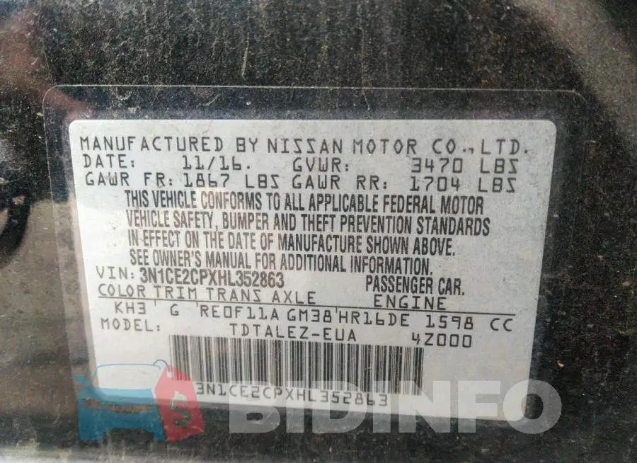 3N1CE2CPXHL352863 Photo# 9