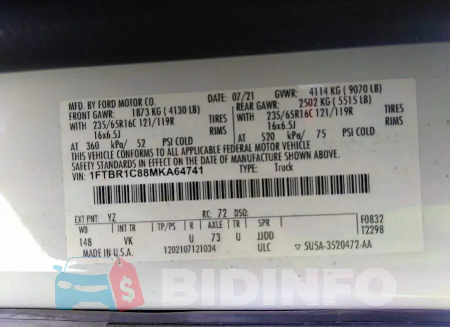 1FTBR1C88MKA64741 Photo# 9