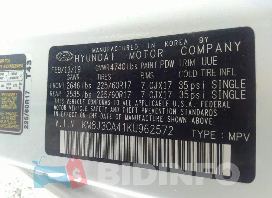 KM8J3CA41KU962572 Photo# 9