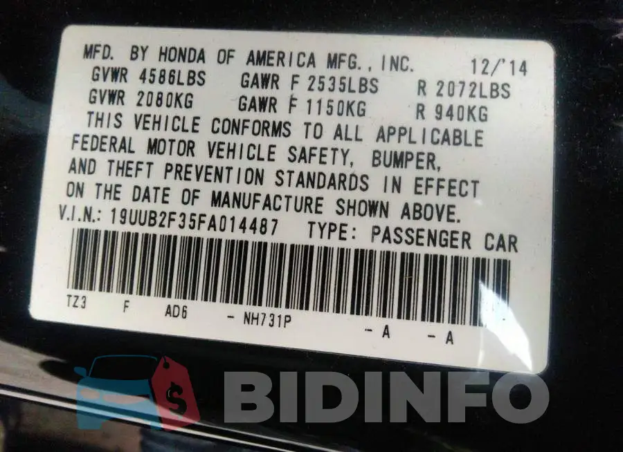 19UUB2F35FA014487 Photo# 9