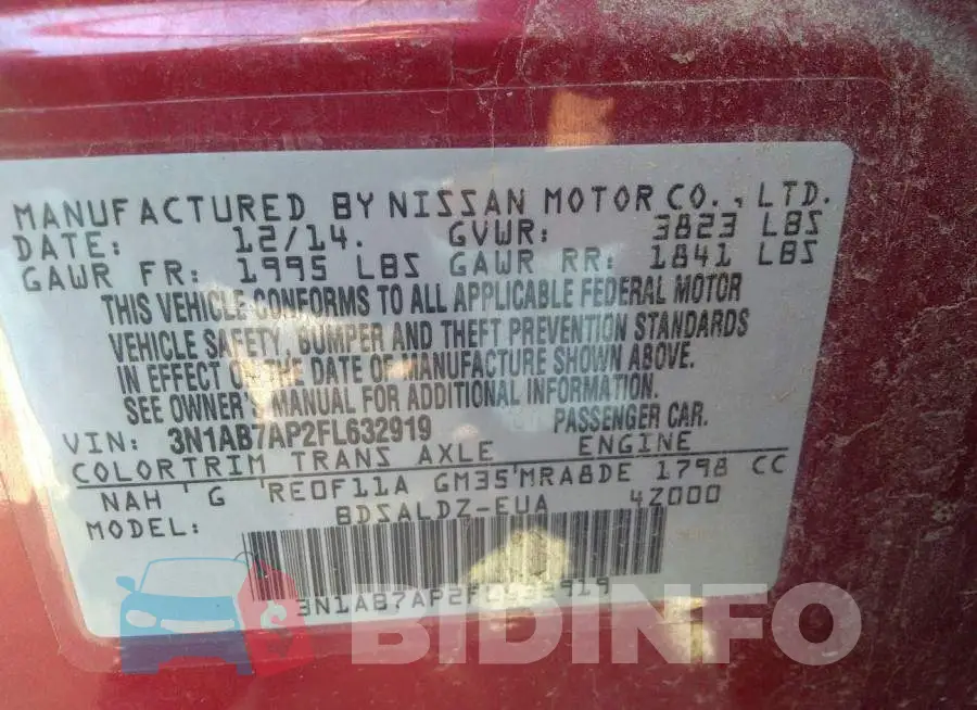 3N1AB7AP2FL632919 Photo# 9