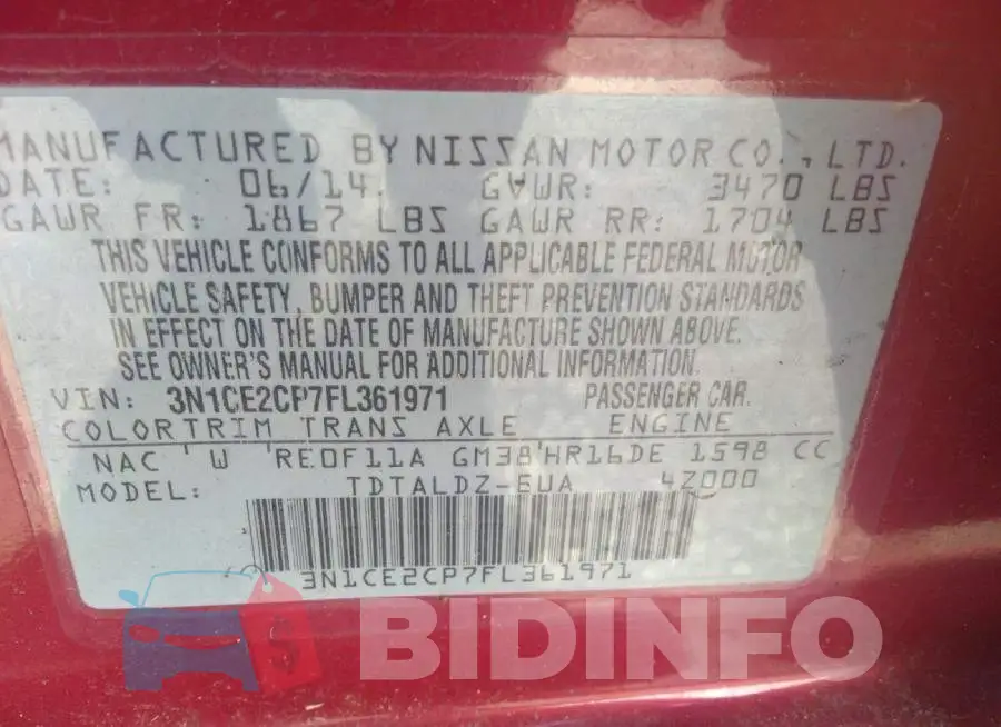 3N1CE2CP7FL361971 Photo# 9