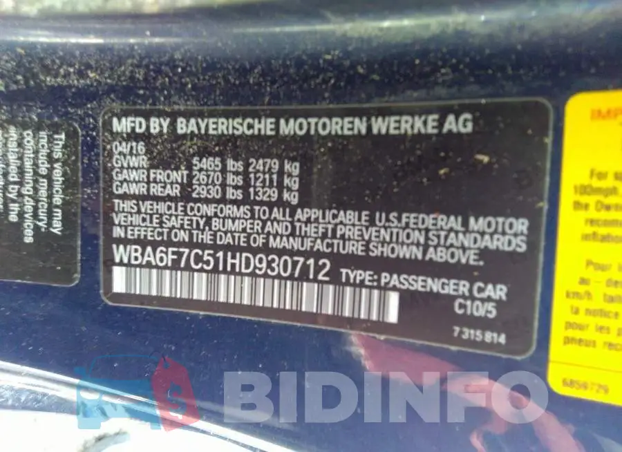 WBA6F7C51HD930712 Photo# 9