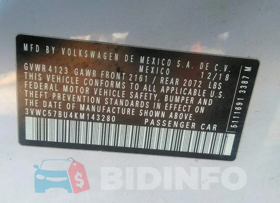 3VWC57BU4KM143280 Photo# 9
