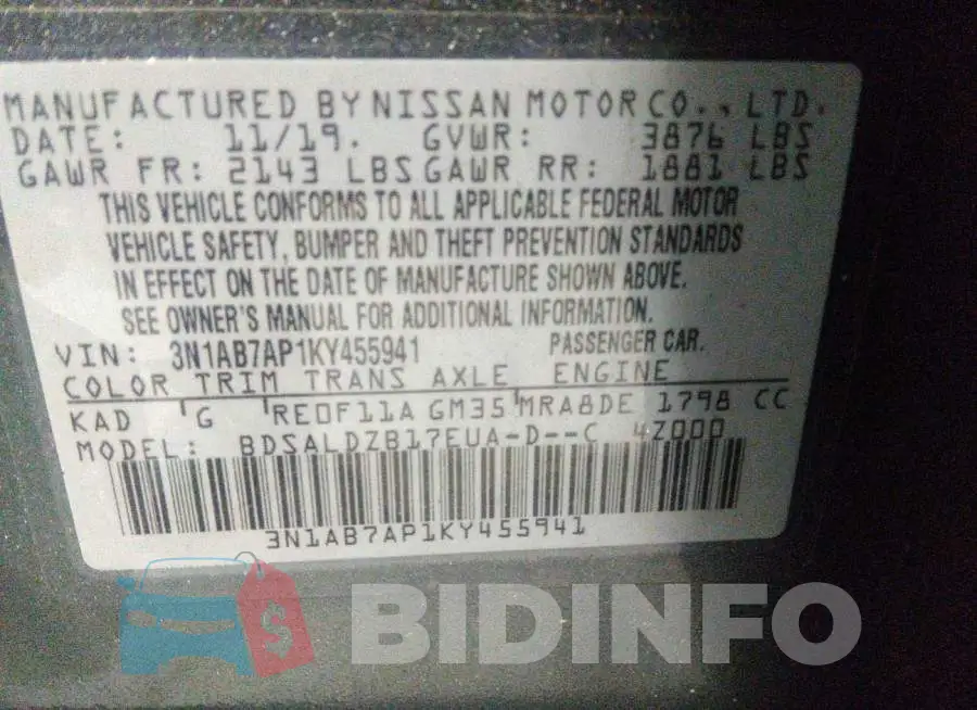 3N1AB7AP1KY455941 Photo# 9