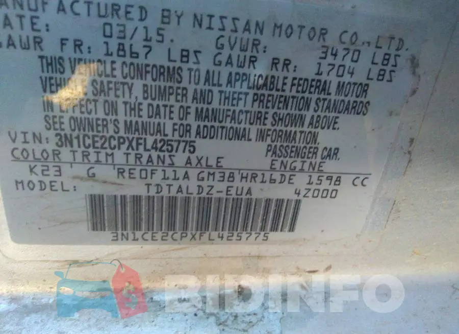 3N1CE2CPXFL425775 Photo# 9