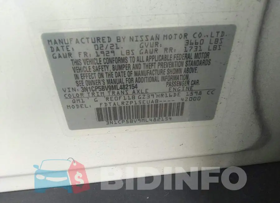 3N1CP5BV9ML482154 Photo# 9